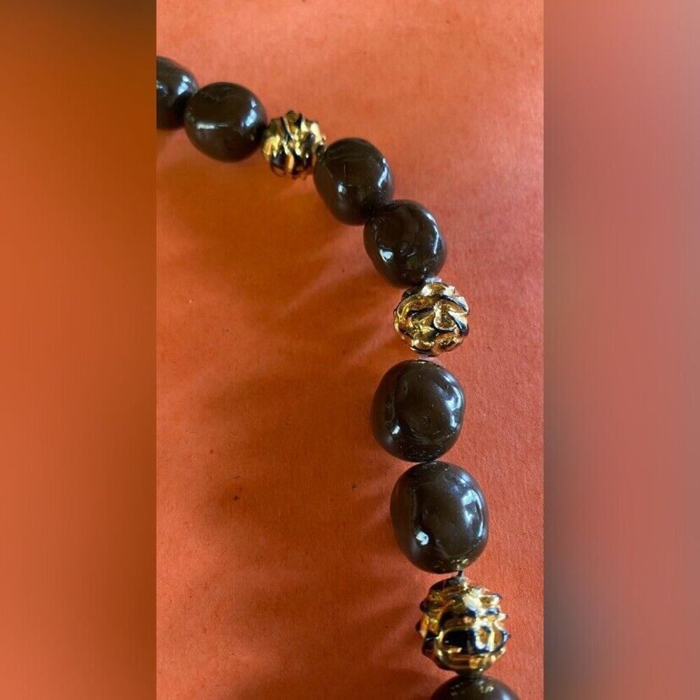 Women’s Necklace Brown Gold Beads 18” - Picture 2 of 2